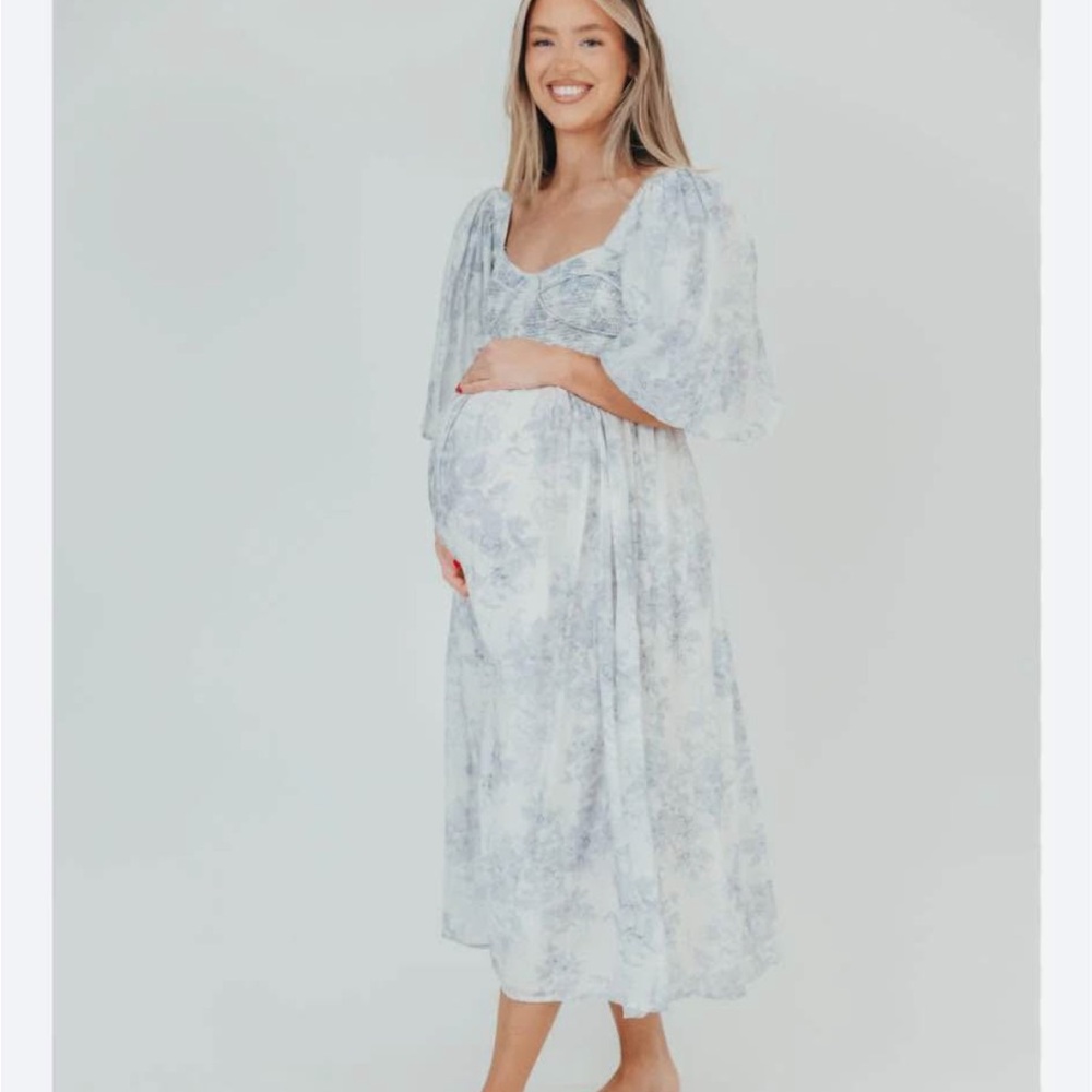 Worth Blue and White Midi Dress